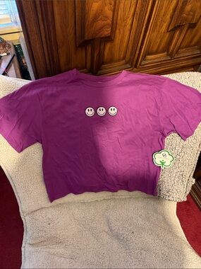 Purple Smiley Face Short Sleeve Crop Top